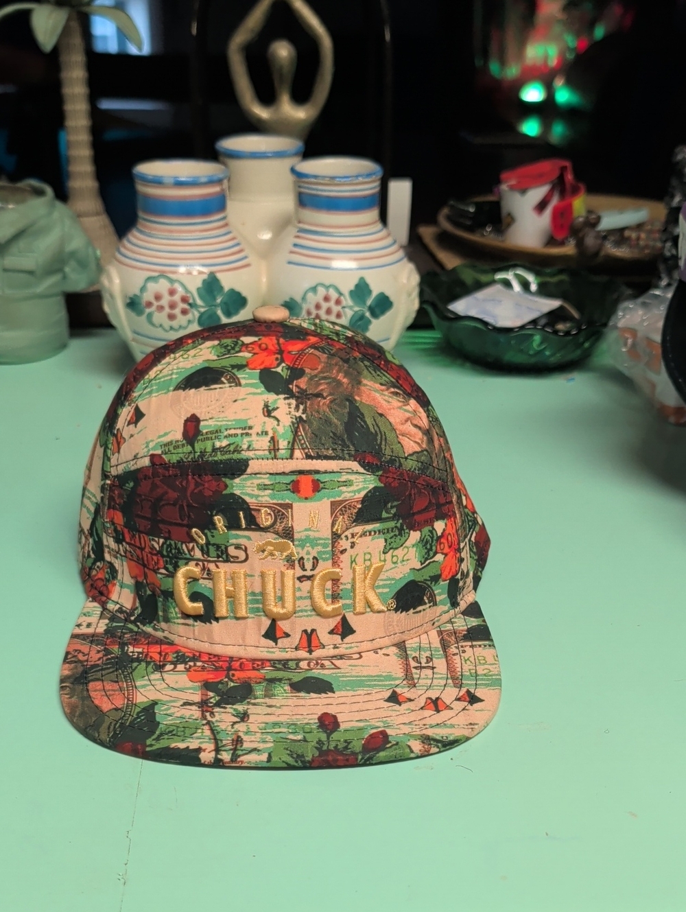 Converse Floral 'CHUCK' Snapback Cap in Green, Red, Beige